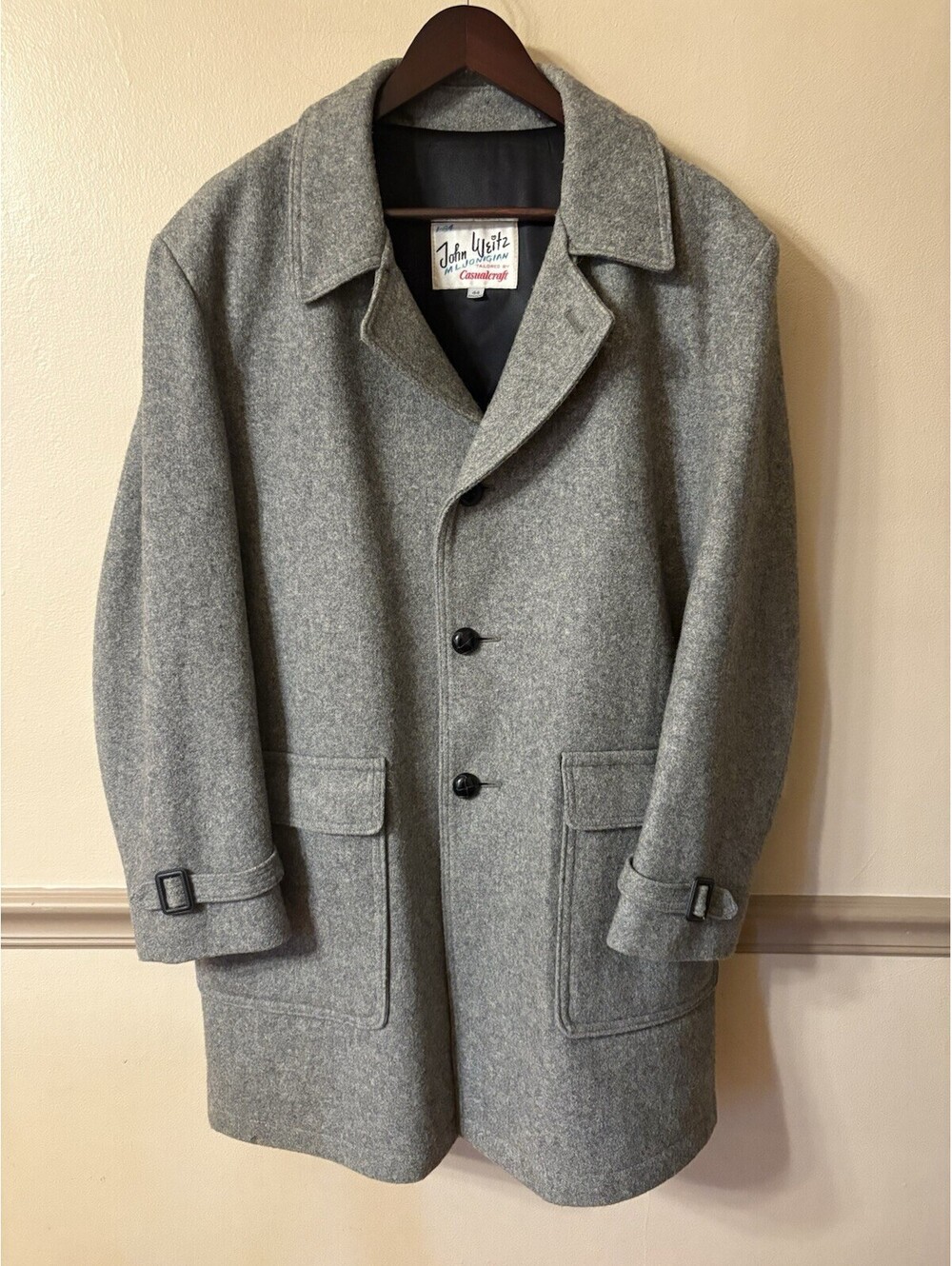Vintage John Weitz Wool Blend Pea Coat Button Up Men’s Size 44R Gray